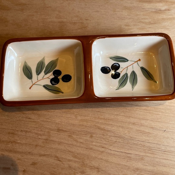 Inspirado StoneLite Clay Olive Divided Serving Dish Brown Bream Ceramic - Picture 1 of 6